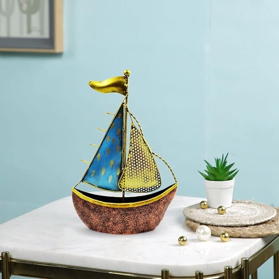 Metal Turkish Ship Boat Naav Showpiece Figurine for Home Decor Living Room Tabletop Desktop Side Corner, Home Decorative Items (12 Inches Height)