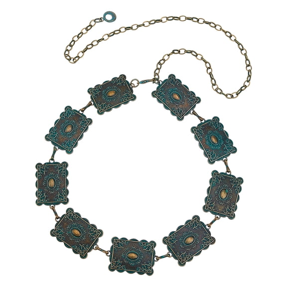 Metal Turquoises Belt Tibetan Style Concho Belt 23.6 Inch Waist Link Chain for Women Jeans Western Dress Gowns for DIY