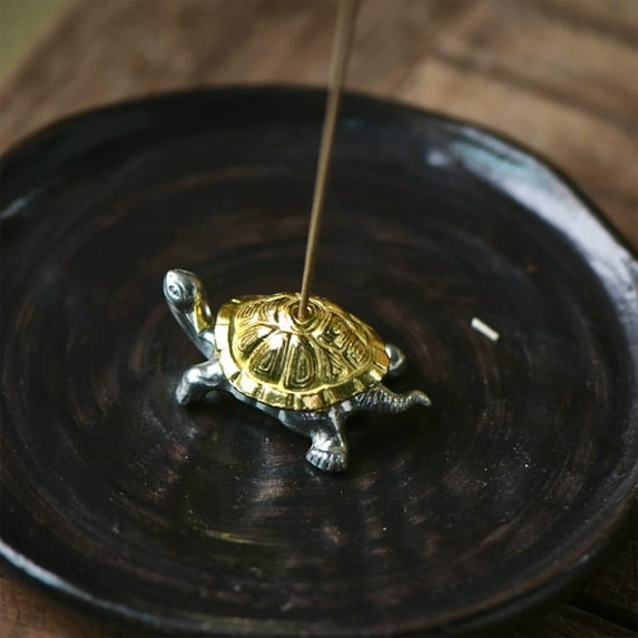 Metal Turtle Incense Stick Holder with 0.08in Hole - Mini Burner for Desk Altar Meditation Zen Decor, Ideal for Home Office Room Spiritual Use(Gold)