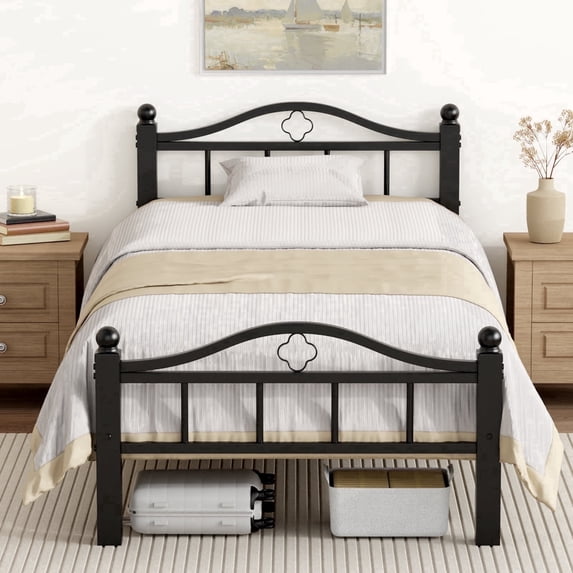 Twin Bed Frame, No Squeak Heavy-Duty Twin Size Bed Frame with Headboard 1500lbs Support & 12" Clearance Storage Tool-Free Setup in 30 Mins for Studios, Dorms, Frequent Movers