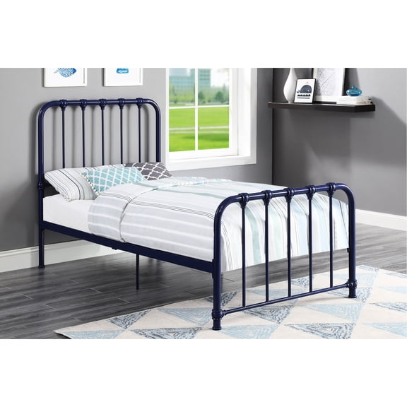 Metal Twin Bed Frame With Blue, No Foundation Required, Easy To Up In Bedroom Blue Finish For Bedroom, Platform Design, Assembly