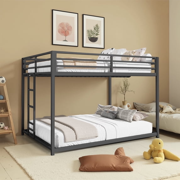 Seizeen Bunk Bed, Full over Full Metal Bunk Beds, Modern Full Size Bunk Bed Frame with Ladder and Safety Guardrails, for Teens & Adults, Dark Gray