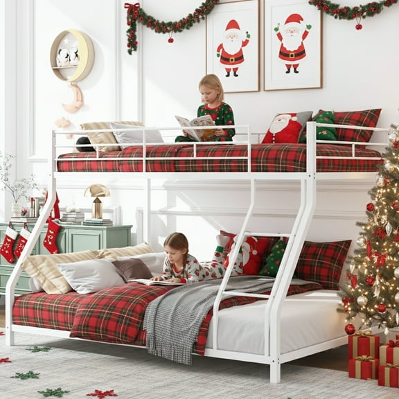 Bunk Beds Twin over Full Size, LEGAHOME Metal Bunk Beds for Kids, Twin Over Full Kids Bunk Bed with Full-Length Guardrail, for Adults Dorm Bedroom Guest Room, No Box Spring Needed, White