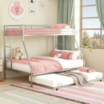 Metal Twin Over Full Bunk Beds with Trundle Bed, UHOMEPRO Metal Bunk Beds for Kids Teens Adults with Side Ladders, Twin Over Full Size Bunkbed Frame, No Box Spring Needed, CPC Certification, Silver