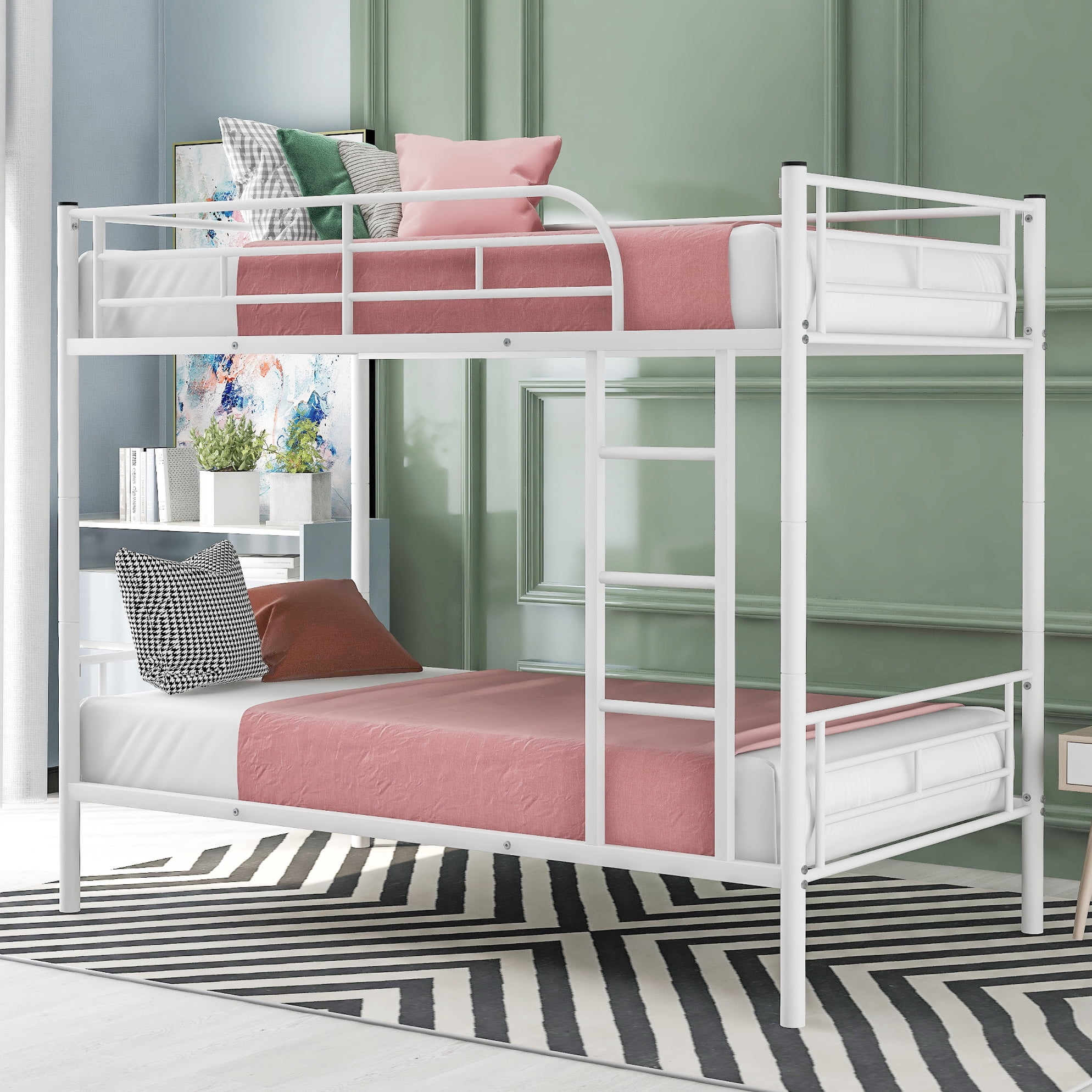 Metal Twin Over Bunk Bed, White - Solution, 71 Lbs Product Weight Bed ...