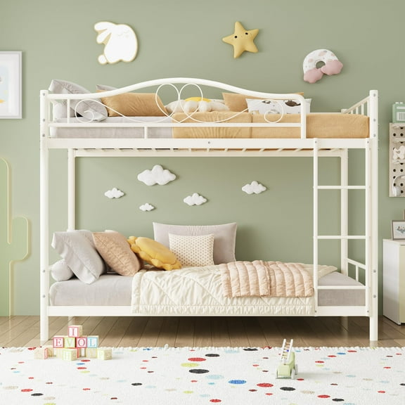 Metal Twin Over Twin Bunk Beds, Heavy Duty Bunkbeds Frame, Twin Bunk Bed for Adults Teens, Bedroom Space-Saving
