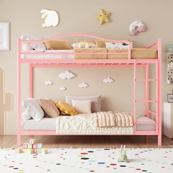 Metal Twin Over Twin Bunk Beds, Heavy Duty Bunkbeds Frame, Twin Bunk Bed for Adults Teens, Bedroom Space-Saving
﻿