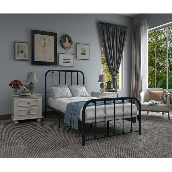 Metal Twin Platform Bed Frame Black Color,No Box Spring,Easy Assembly
