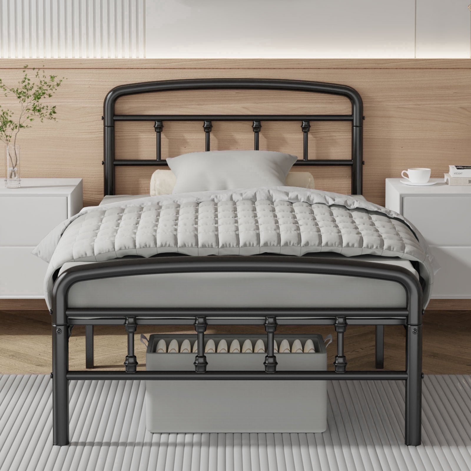 Metal Twin Bed Frames, Victorian Style Headboard and Footboard, No Squeak, Heavy Duty 1500lbs Support, Easy 20-Min Tool-Free Assembly, No Box Spring Needed/Underbed Storage