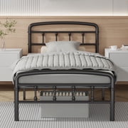 Metal Twin Bed Frames, Victorian Style Headboard and Footboard, No Squeak, Heavy Duty 1500lbs Support, Easy 20-Min Tool-Free Assembly, No Box Spring Needed/Underbed Storage