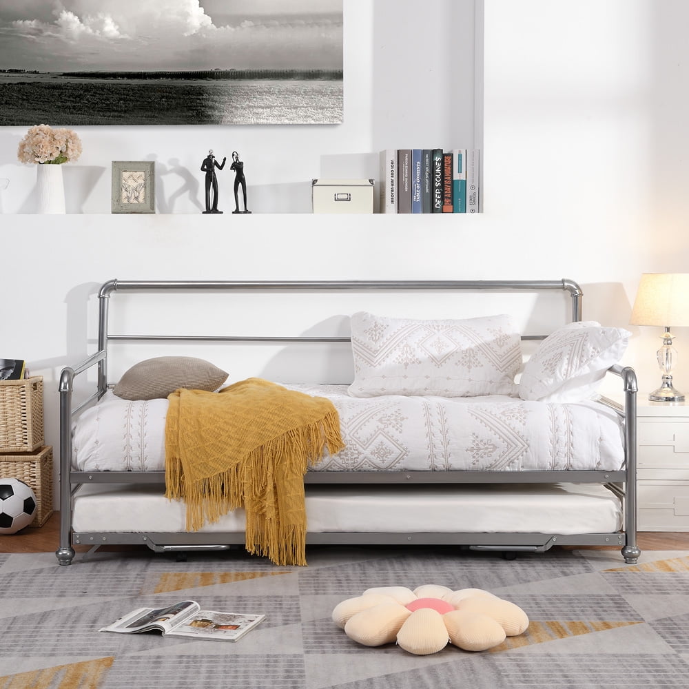 Metal Twin Size Daybeds, Daybed with Adjustable Trundle, Functional