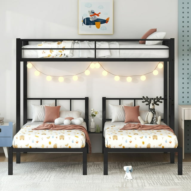 Metal Twin Triple Bunk Bed, Twin over Twin over Twin Bunk Bed for 3