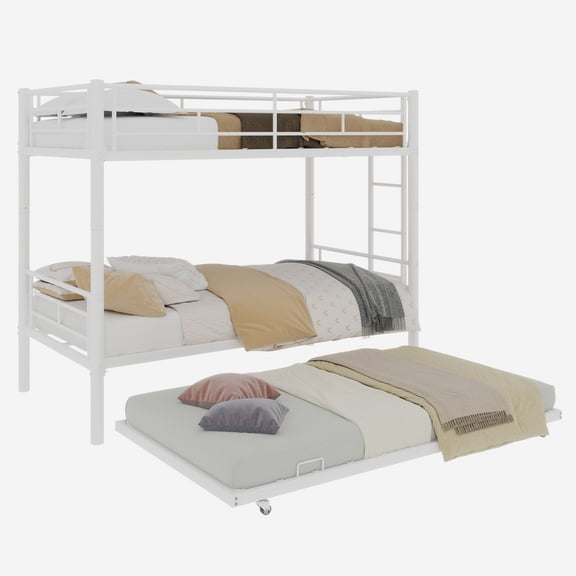 Metal Twin Over Twin Bunk Bed Frame, Heavy Duty Noise Reduction Steel Bed with Safety Guardrail & Non-Slip Ladder, Convertible Design, No Box Spring Needed for Home Living Space