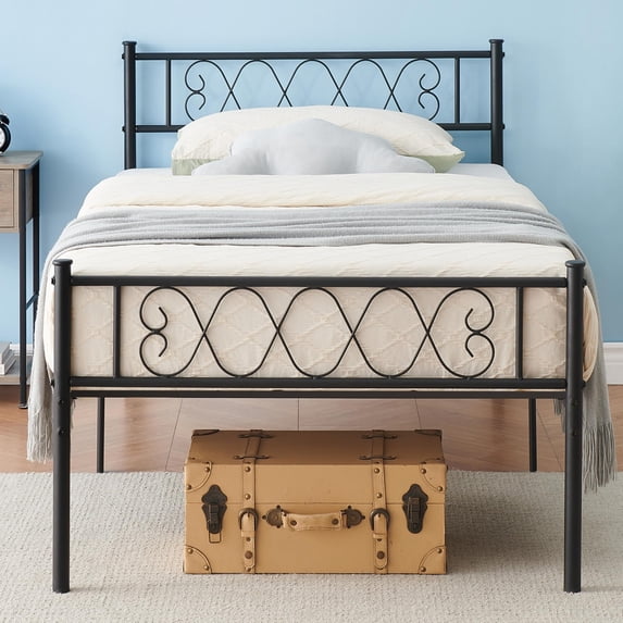 Metal Twin-XL Bed Frame - Headboard and Footboard with Iron Heart Design, Twin Size Platform Bed for Boys and Girls, No Box Spring Needed, Easy Assembly