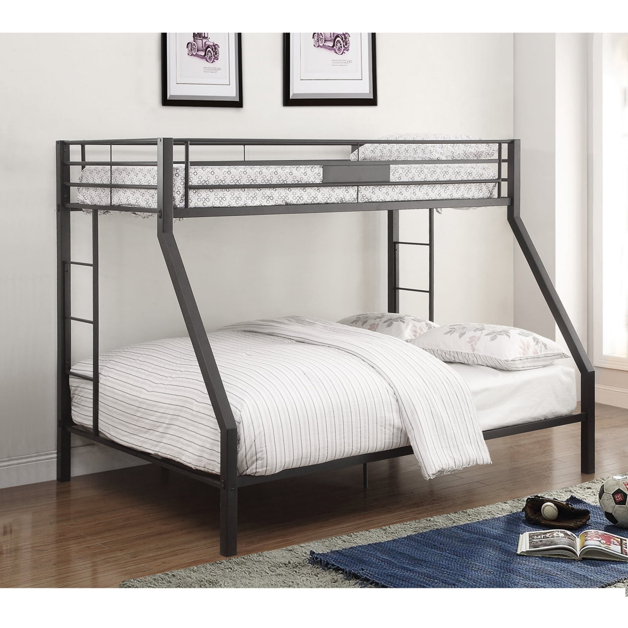 Metal Twin XL Queen Bunk Bed, Black Sand Saltoro Sherpi