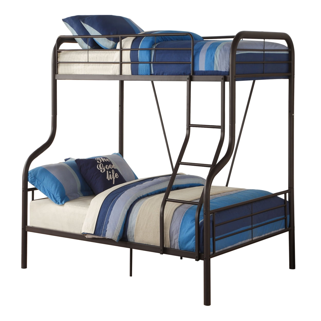Metal Twin over Full Size Bunk Bed with Guardrail and Ladder Gray