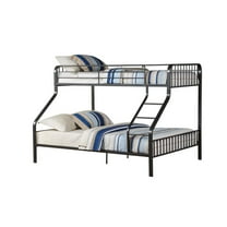 Metal Twin over Queen Size Bunk Bed with Guardrail and Ladder, Gunmetal