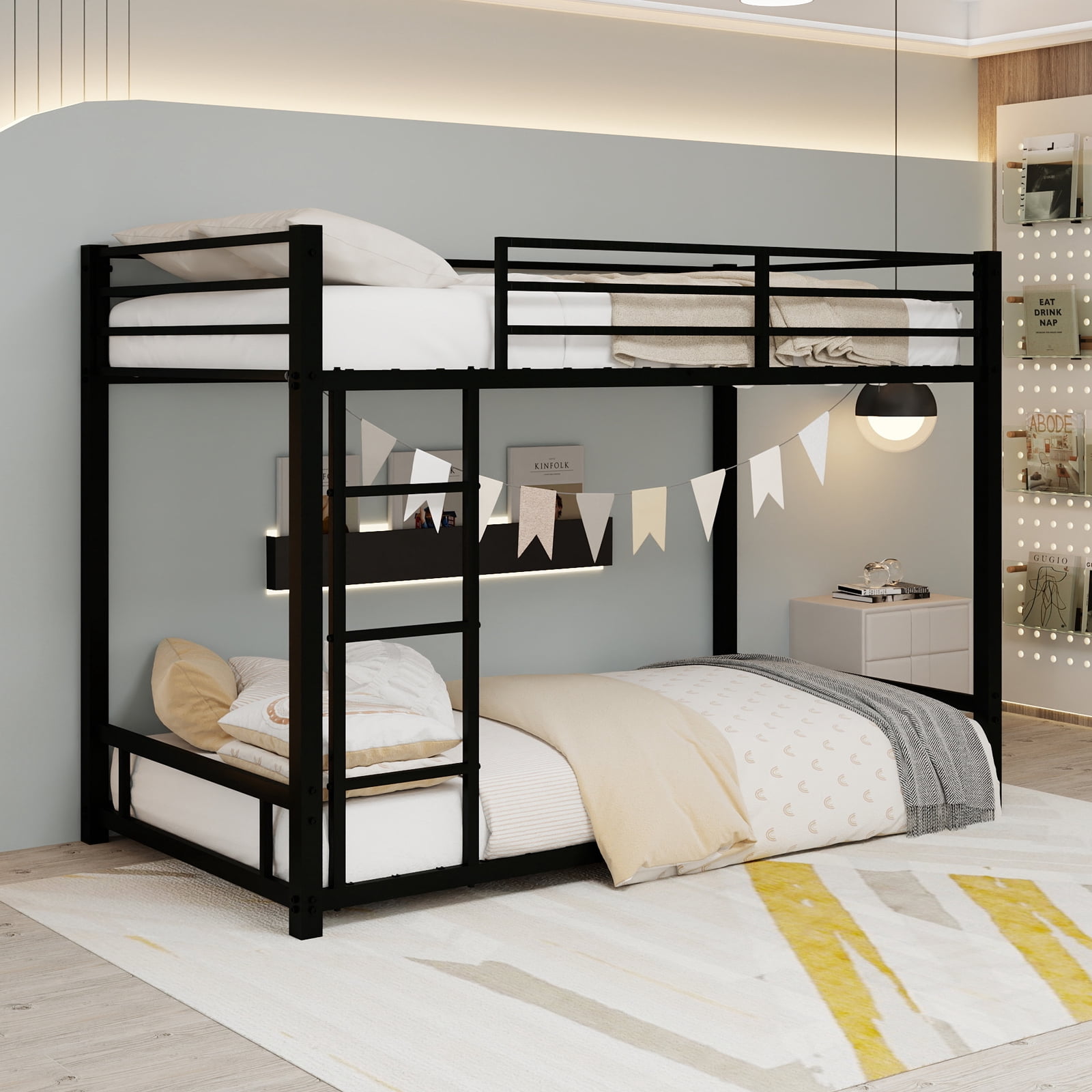 Metal Twin over Twin Bunk Bed/ Heavy-duty Sturdy Metal/ Noise Reduced/ Safety Guardrail,Black
