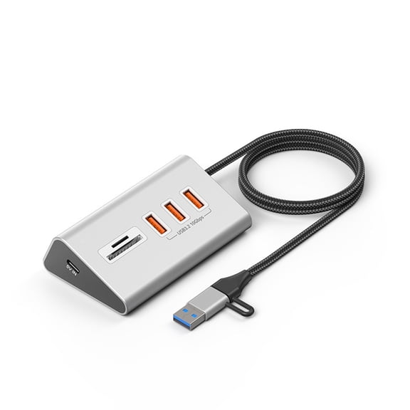 Metal USB 3.2 Adapter With Storage Card Reader Slot And 3 USB Port Fast Speed 104MB/s For Computer Systems