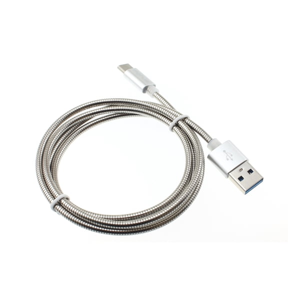 Metal USB Cable For Verve Connect, ZMax 11 - 3ft Type-C Charger Cord Power Wire USB-C Fast Charge Sync Silver for Consumer Cellular Verve Connect, ZMax 11