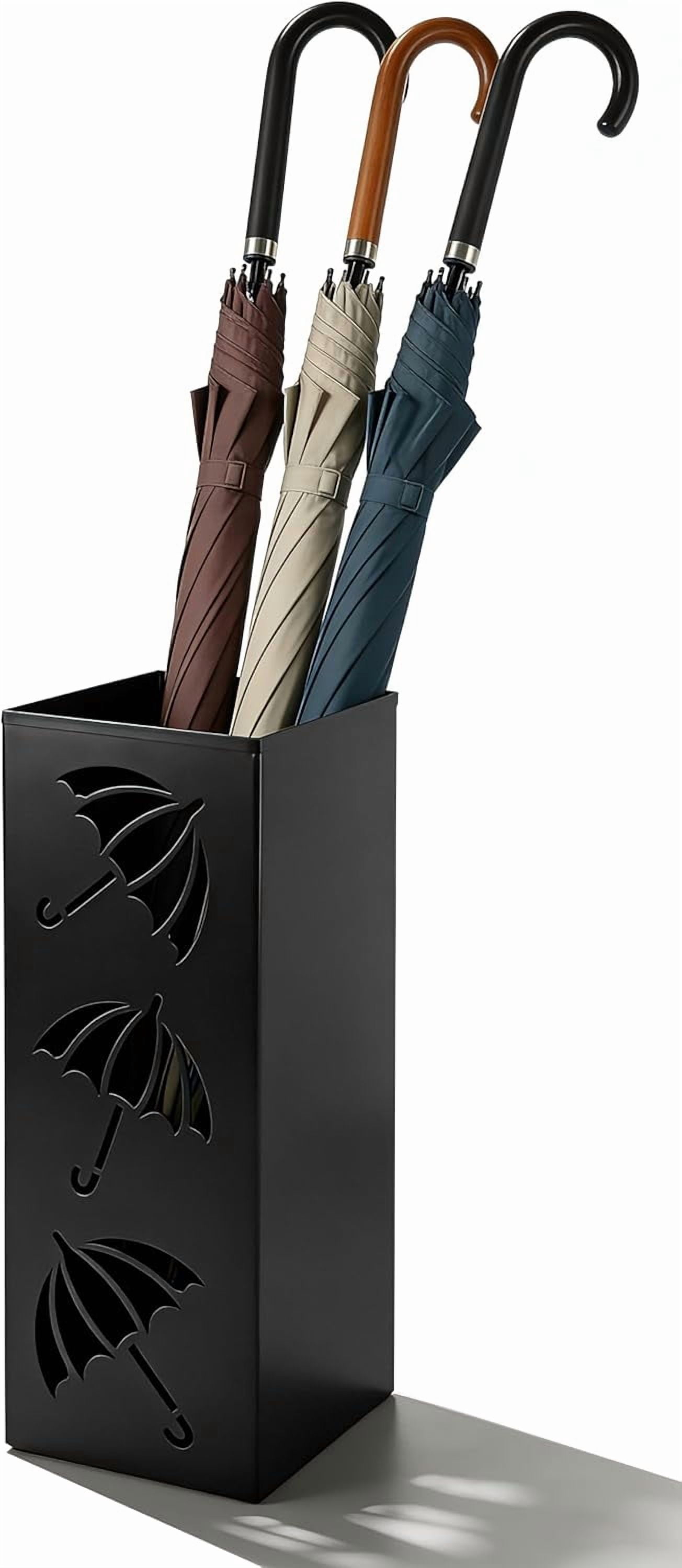 Metal Umbrella Holder, Square Freestanding Stand Bucket Storage Indoor for Entryway, 6.3 x 16.3 Inch - Black