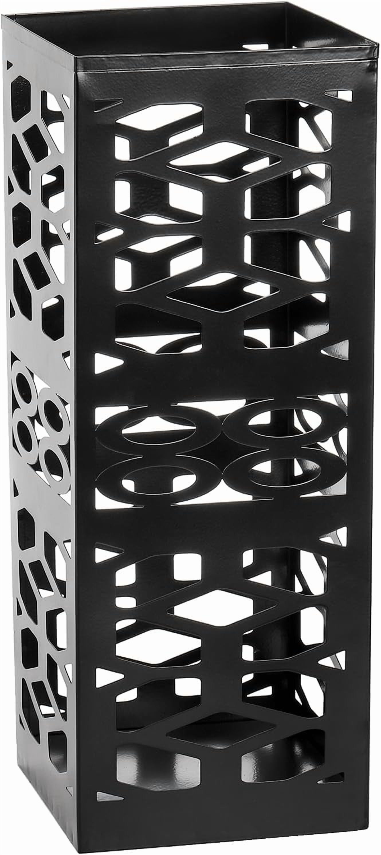 Metal Umbrella Holder Stand for Entryway, Square Organizer, Walking Sticks Storage Bin Freestanding Home, Office, Hotel, Black, 5.9 x 15.7 Inches