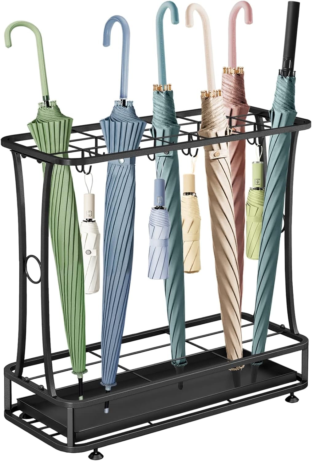 Metal Umbrella Holder Stand with Removable Drip Tray, Industrial Free Standing Umbrella Rack Organizer for Entryway Home Office Patio Decor