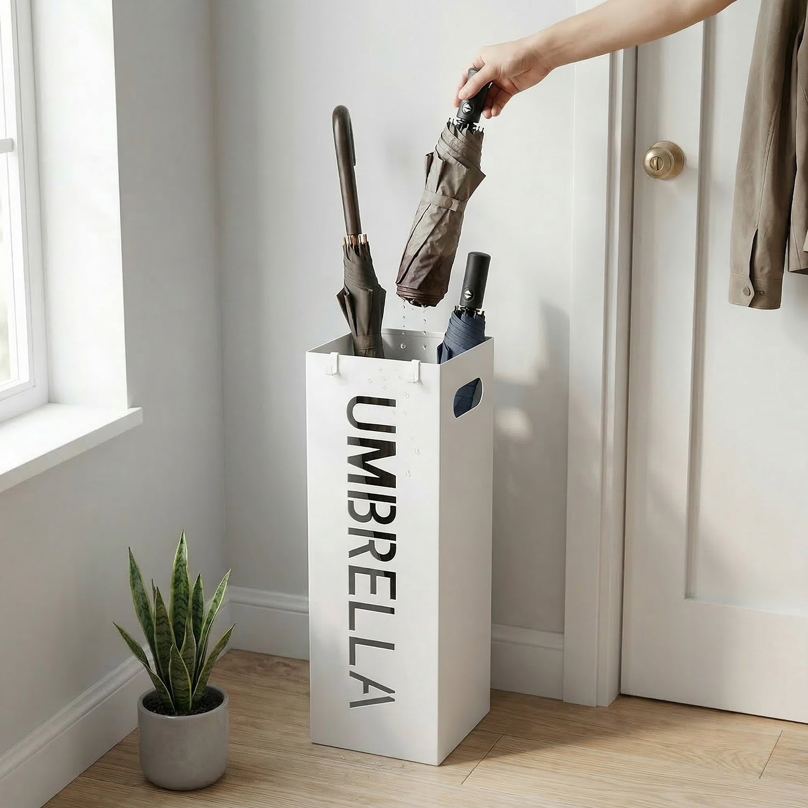 Metal Umbrella Rack Holder Walking Stick Holder Umbrella Stand Storage for Home Office Decoration Collocation In Hallway Foyer with 2 Small Hooks