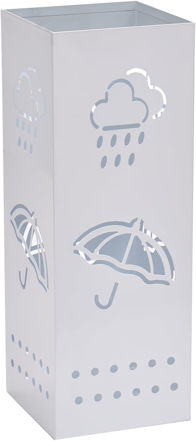 Metal Umbrella Stand for Entryway, White Square Umbrella Organizer Bin, Free Standing Umbrella Holder for Walking Sticks, Home Office Decor