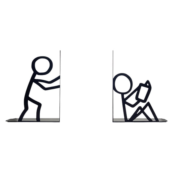 Metal Unique Office Desk Bookends Bookends Decorative Cute Book Ends Reading Decor Bookshelf Decor for Office Library Bedroom, Book Lovers Gift(Black)