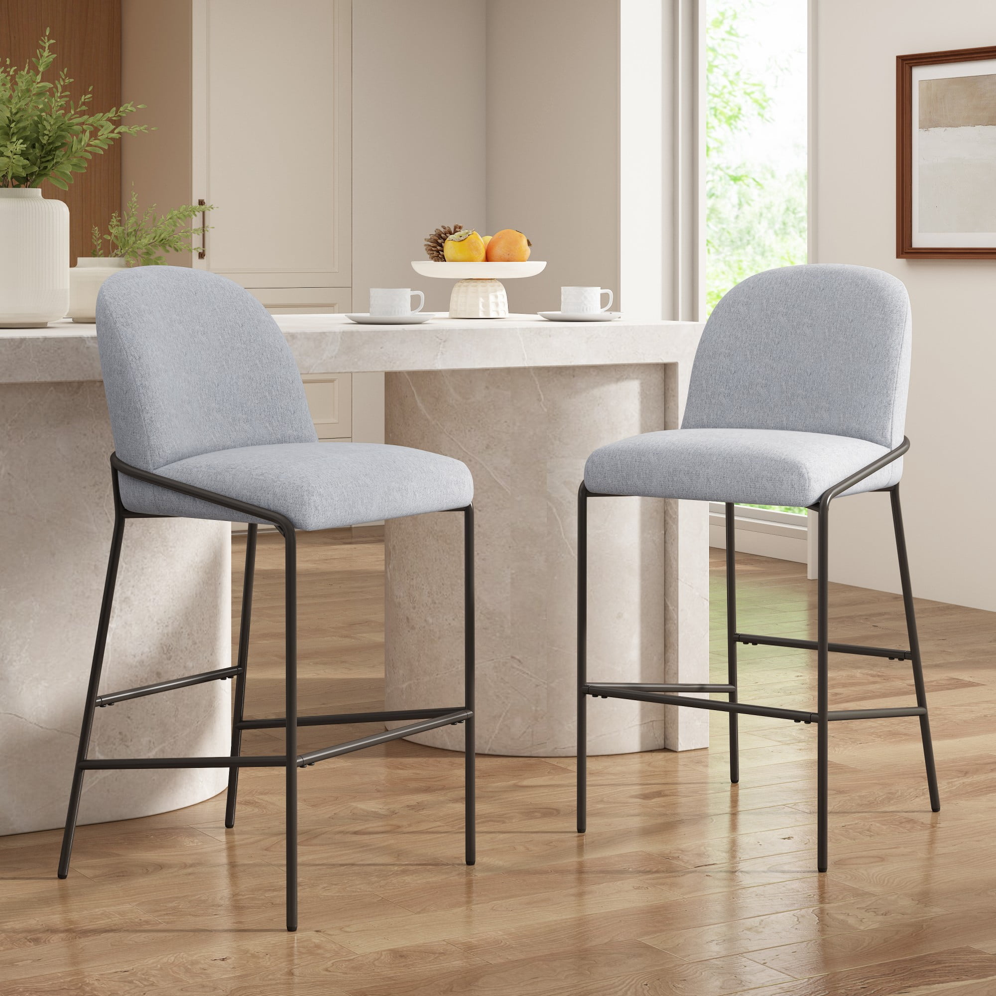 Metal Upholstered Barstool Set of 2,Counter Height Bar Stools Kitchen Island Stools for Dining Room,Kitchen,Gray