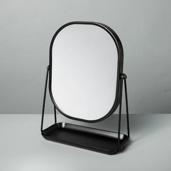 Metal Vanity Flip Mirror with Tray Black - Swivel, 2-Sided, Desk/Table Use