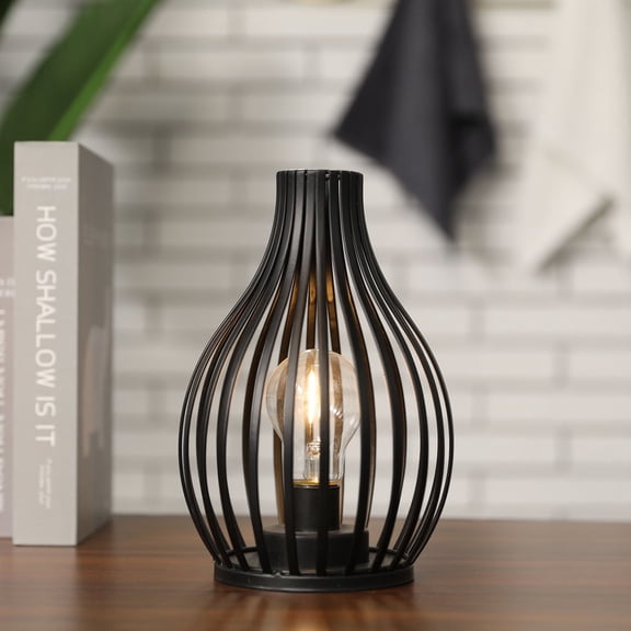 Metal Vase Shaped Table Lamp with 6H Timer for Home Patio Garden(Black)