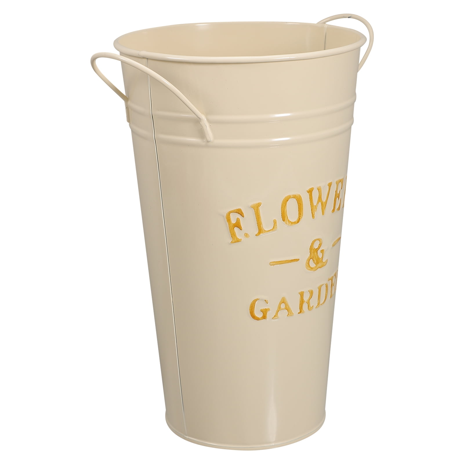 Metal Vase with Handles 10 Inch Tall White Flower Bucket Flowers