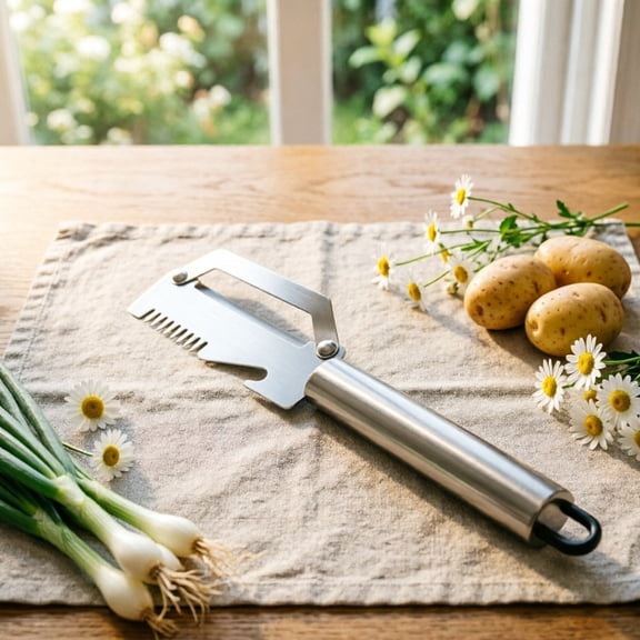 Metal Vegetable Peeler Serrated Edge Onion Peeler With Bottle Opener Multifunctional Produce Scraper For Home Kitchen Fruit Prep(Silver-18.5Cm)
