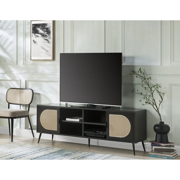 Metal & Veneer - Rattan(PVC) Insert - Media Room Setup - 16" Depth