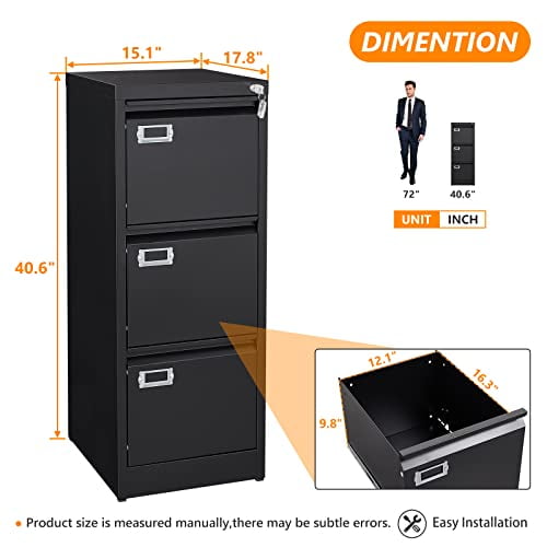 Metal Vertical File Storage 3 Drawer File with Lock
