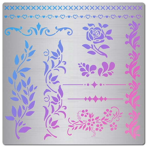 Metal Vine Stencil 16x16cm Leaves Vine Rose Flower Edge Trim Pattern Stencils Template Reusable Stainless Steel Painting Template for Wood Carving