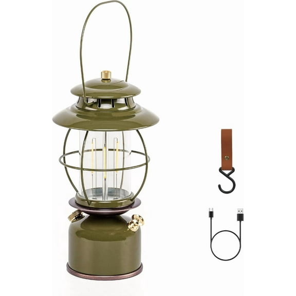 Metal Vintage LED Camping Lantern, 6800mAh Rechargeable Battery Last 17-500 Hours Camping Lamp, Large Dimmable Hanging Lantern, Retro Camping Light with Hook for Courtyard Outdoor Decoration