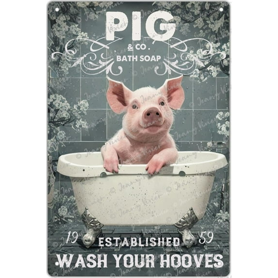 Metal Vintage Tin Sign Decor - Pig Wash Your Hooves Sign, Funny Pig Bathroom Decor, Pig Decor, Nursery Wall Art, Pig Gifts For Pig Lovers, Retro Art Sign, Restroom Wall Decor 12x16 Inches