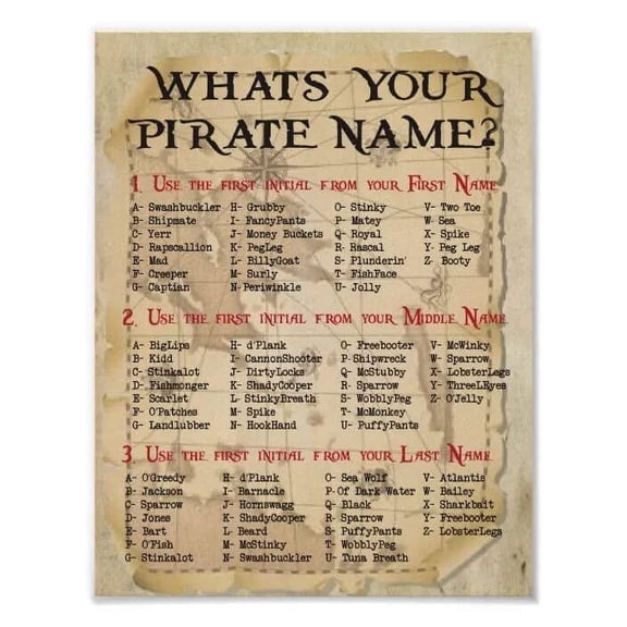 Metal Vintage Tin Sign Decor What is your pirate Name poster BarTavernPubClub Man Cave Wall Decor Size: 12 x 16 inch