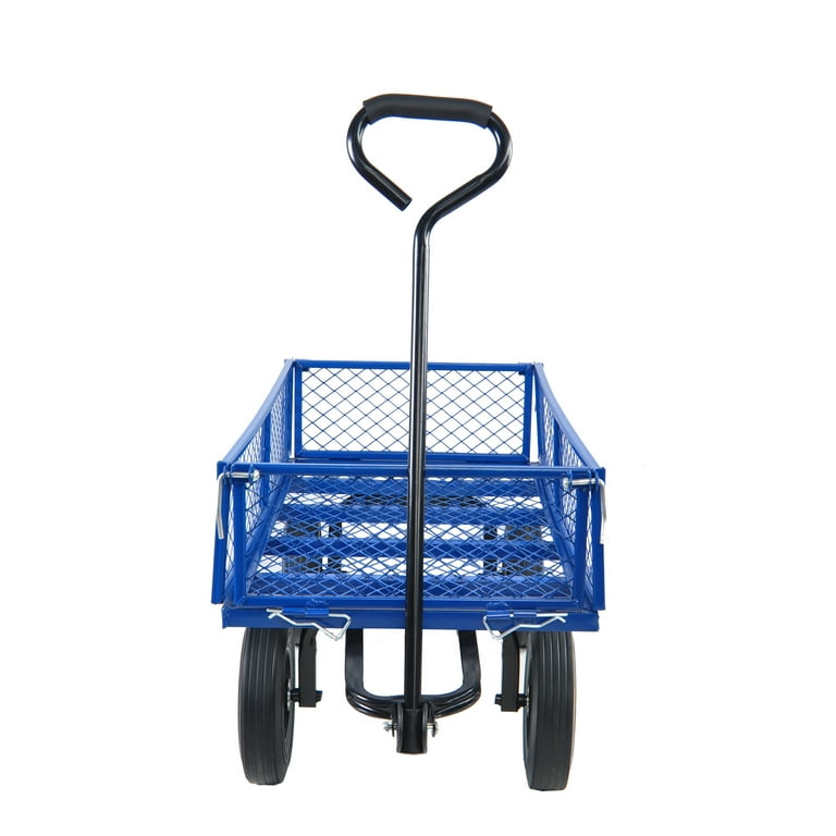 Metal Wagon Cart, Collapsible Metal Wagon with Movable Mesh Sides and  Wheels, Heavy Duty 350Lbs Capacity Garden Cart Utility Wagon with Handle  for