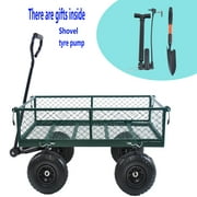 Metal Wagon Cart, Collapsible Metal Wagon with Movable Mesh Sides and Wheels, Heavy Duty 350Lbs Capacity Garden Cart Utility Wagon with Handle for Grocery Camping Shopping Sports, Green
