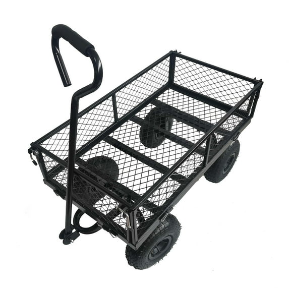 Metal Wagon Cart, Collapsible Wagon with Movable Mesh Sides and Wheels, Heavy Duty 550 Lbs Capacity Garden Cart Utility Wagon with Handle for Grocery Camping Shopping Sports, Black