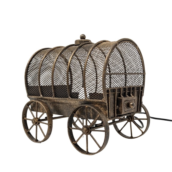 Metal Wagon Night Light – Western Rustic Table Lamp with Vintage Farmhouse Charm – Country Ranch Accent Lighting for Bedroom, Living Room, or Entryway – Perfect Cowboy Gift for Collectors