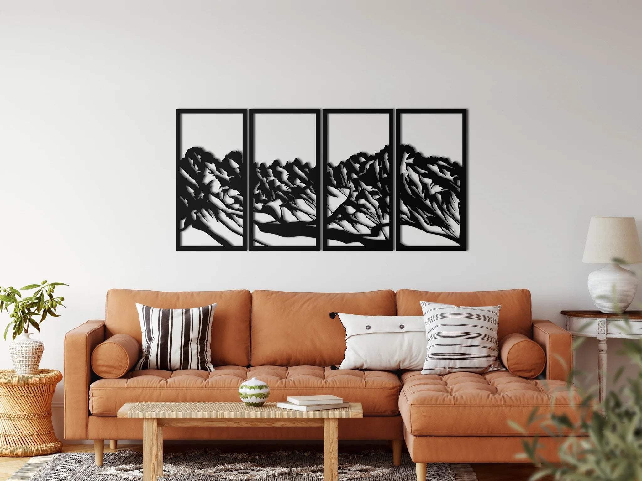 Metal Wall Art, 4 Panels Tree of Life Decor, Metal Tree Decoration ...