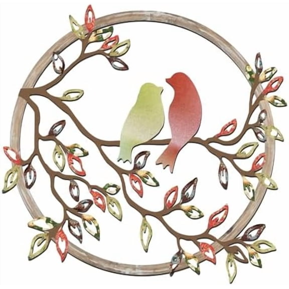 Metal Wall Art Bird on Tree Branch Silhouette Bird Art Decor for Living Room Garden Bedroom Office Home Wall Housewarming Party Decor(Elegant Color)
