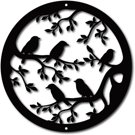 Metal Wall Art Birds On Branch Round Wall Decor Black Wall Signs Hanging Sculpture for Home Bedroom Kitchen Garden Housewarming Gift Christmas Holiday Wall Decoration 12 x 12inch Black DIY