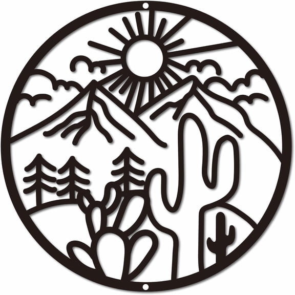 Metal Wall Art Cactus Sun Mountain Forest Decor Landscape Hanging Plaques Ornaments Sculpture Sign Modern Artwork