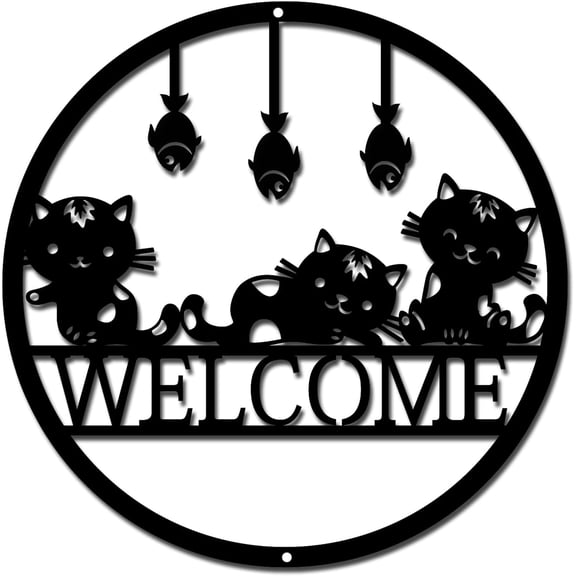 Metal Wall Art Cat Fish Decor Wall Hanging Plaques Ornaments Iron Welcome Wall Art Sculpture Sign